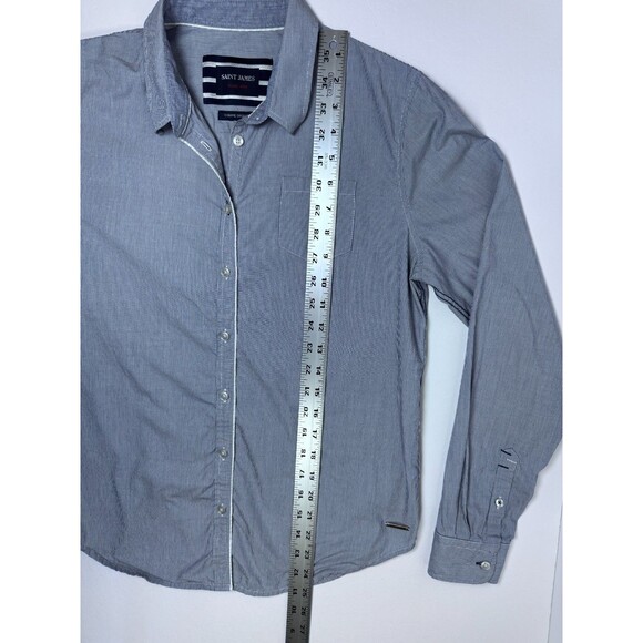 Saint James Button Down Shirt Womens Small Blue White Stripe Long Sleeve Coastal - Picture 11 of 13